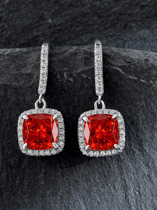 Red [e 2052] 925 Sterling Silver High Carbon Diamond Geometric Luxury Drop Earring